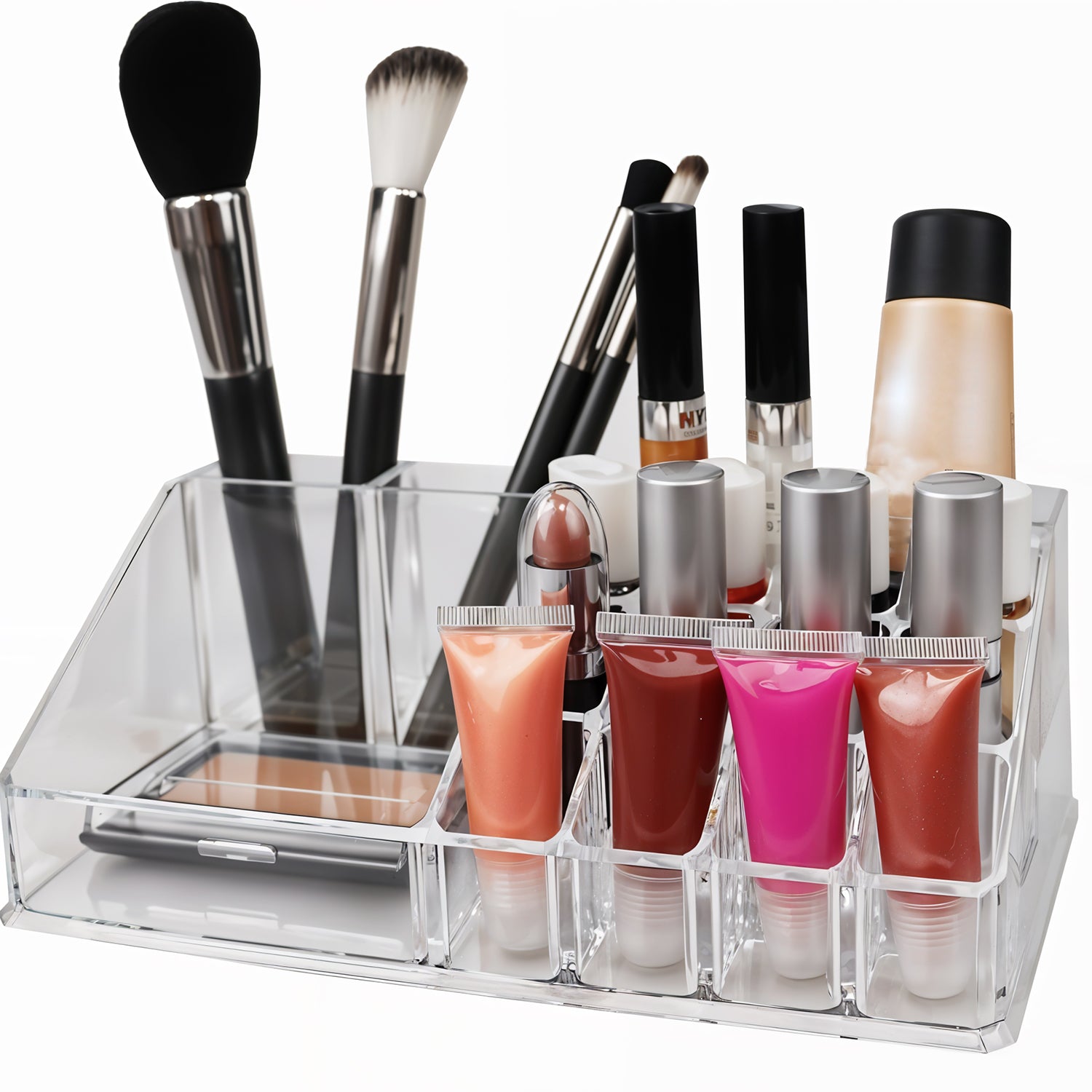 6282 16 Compartment Cosmetic Makeup Jewellery Lipstick Storage Organiser Box Cosmetic Storage Box Make-up Lipstick Organizer  Lipstick Holder Case  Transparent